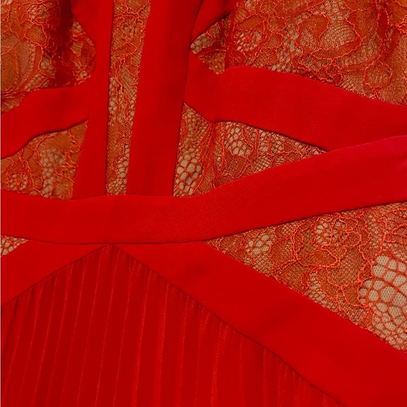 Red Gown: BCBG Evonne Lace-Blocked Pleated Gown, Floor-length (used/altered) - Picture 2 of 3